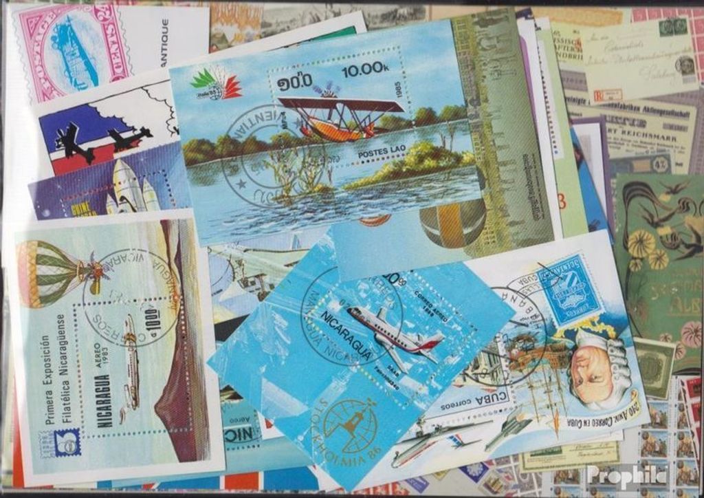 Briefmarken Motive 25 verschiedene Flugzeuge & Luftfahrt Blöcke und Kleinbögen