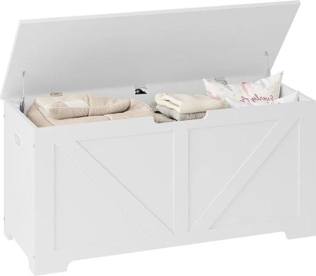 Banc de rangement enfant et bac à jouets blanc 76L - Coffre DHN bois