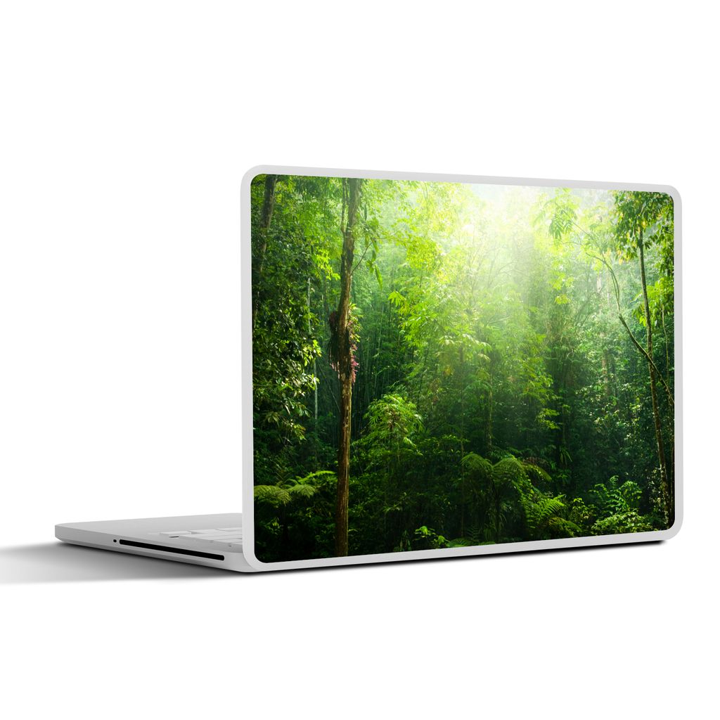 MuchoWow Laptop Aufkleber Sticker Cover Dschungel - Sonnenlicht - Grün - Mädchen - Kinder - Jungen 32.5x23.5 cm - Sticker für Laptop - Selbstk...