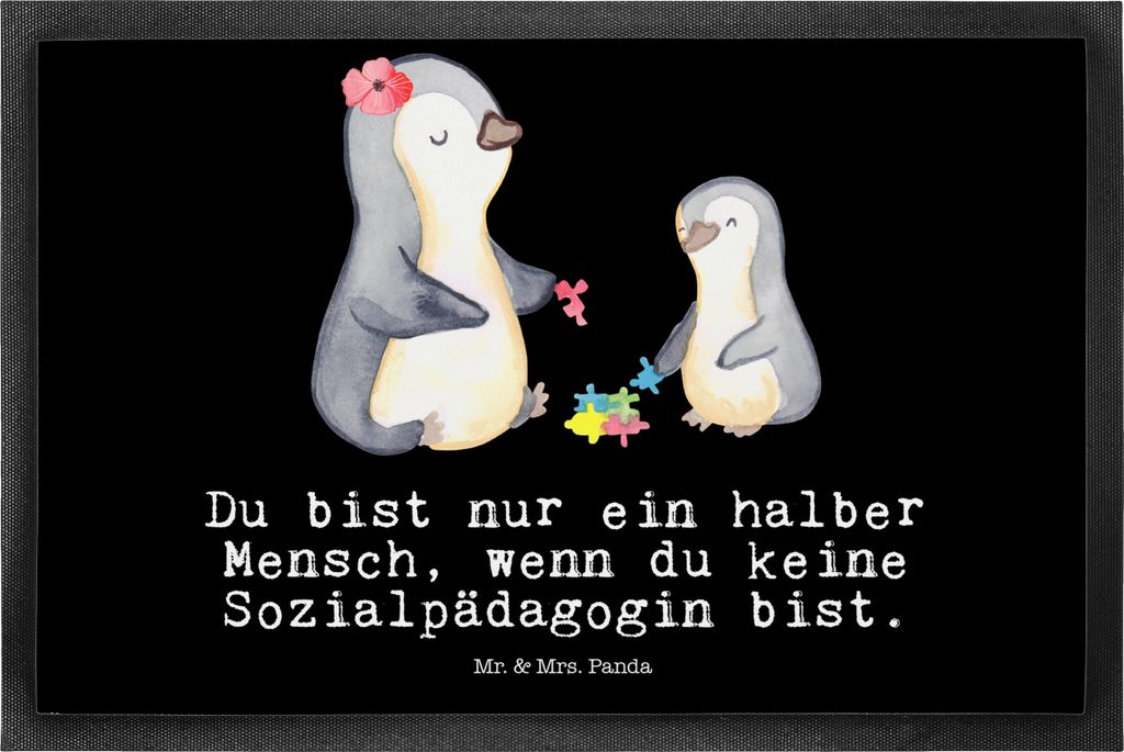 Mr. & Mrs. Panda fußmatte Sozialpädagogin Herz 50 x 75 cm - Schwarz - Geschenk, Fussmatte, Gummimatte, Schmutzfangmatte, Schmutzmatte, Bodenvorleger