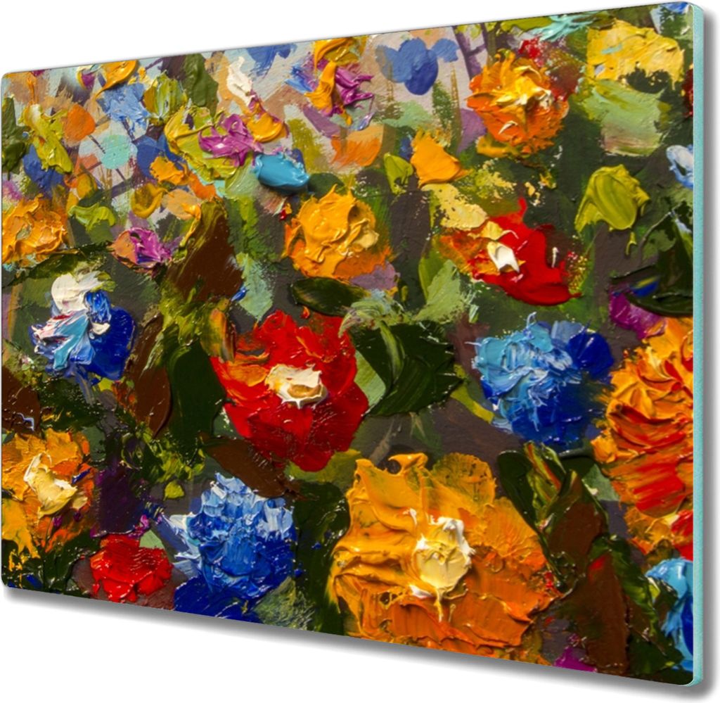 Coloray Küchenbrett Kochplattenabdeckung Hackbrett Schneidebrett Herdabdeckplatte 60x52 cm - Malerei Blumen