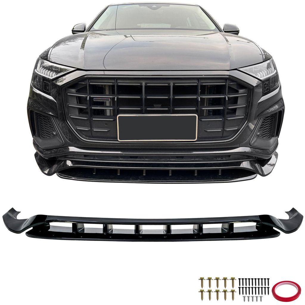 Für Audi Q8 4M 2018-2023 mit S-Line Frontspoiler Spoiler Lippe Schwarz Glanz in der Farbe Schwarz von Carparts-Online GmbH