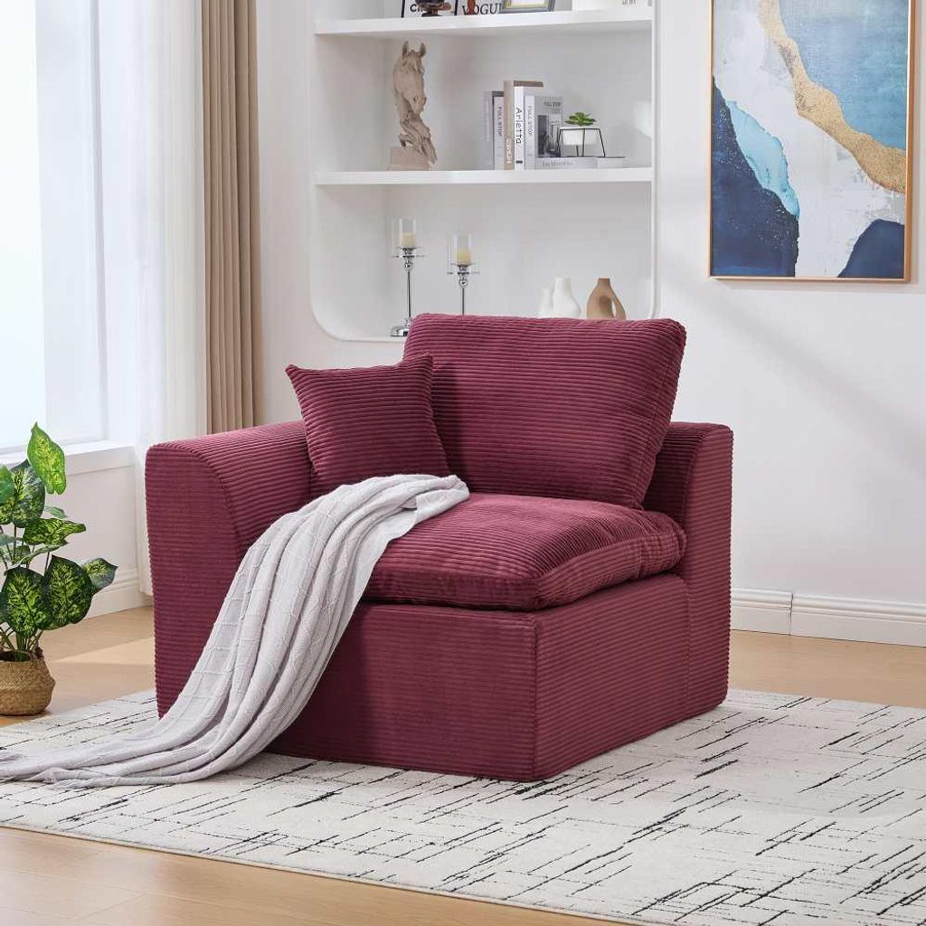 AIORBER Design Einzelsofa Cord-Sessel Modernes Polstersofa mit Kissen Weicher Loungesessel für Wohnzimmer & Schlafzimmer ohne Montage 101x102cm We...