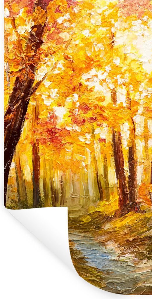 MuchoWow Wandtattoo Wandsticker Wandaufkleber Gemälde - Herbst - Wald - Ölgemälde 80x160 cm Selbstklebend und Repositionierbar - Sticker - Dek...