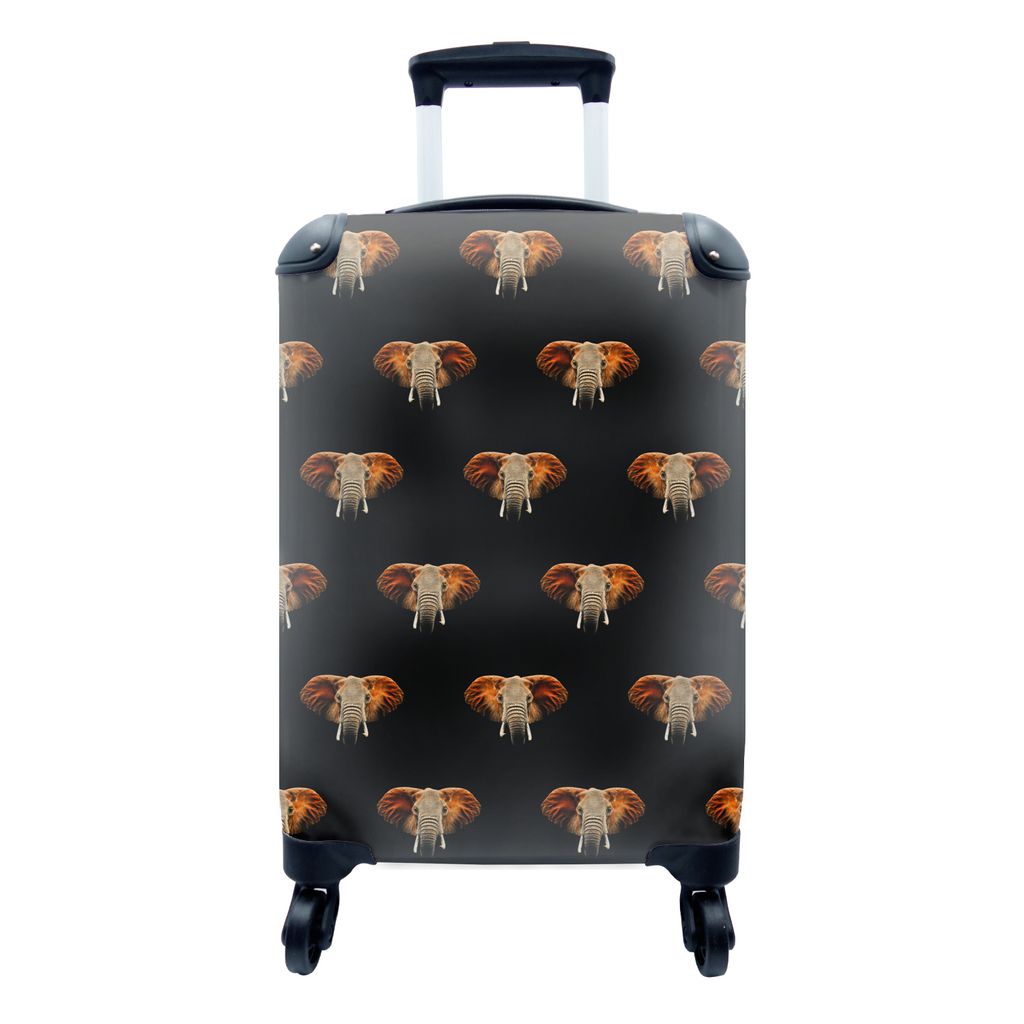MuchoWow Koffer Handgepäck Trolley Rollkoffer Kleine Reisekoffer mit 4 Rollen - Elefant - Muster - Orange - Cabin Size < 55x40x23 cm & 55x40x20 ...