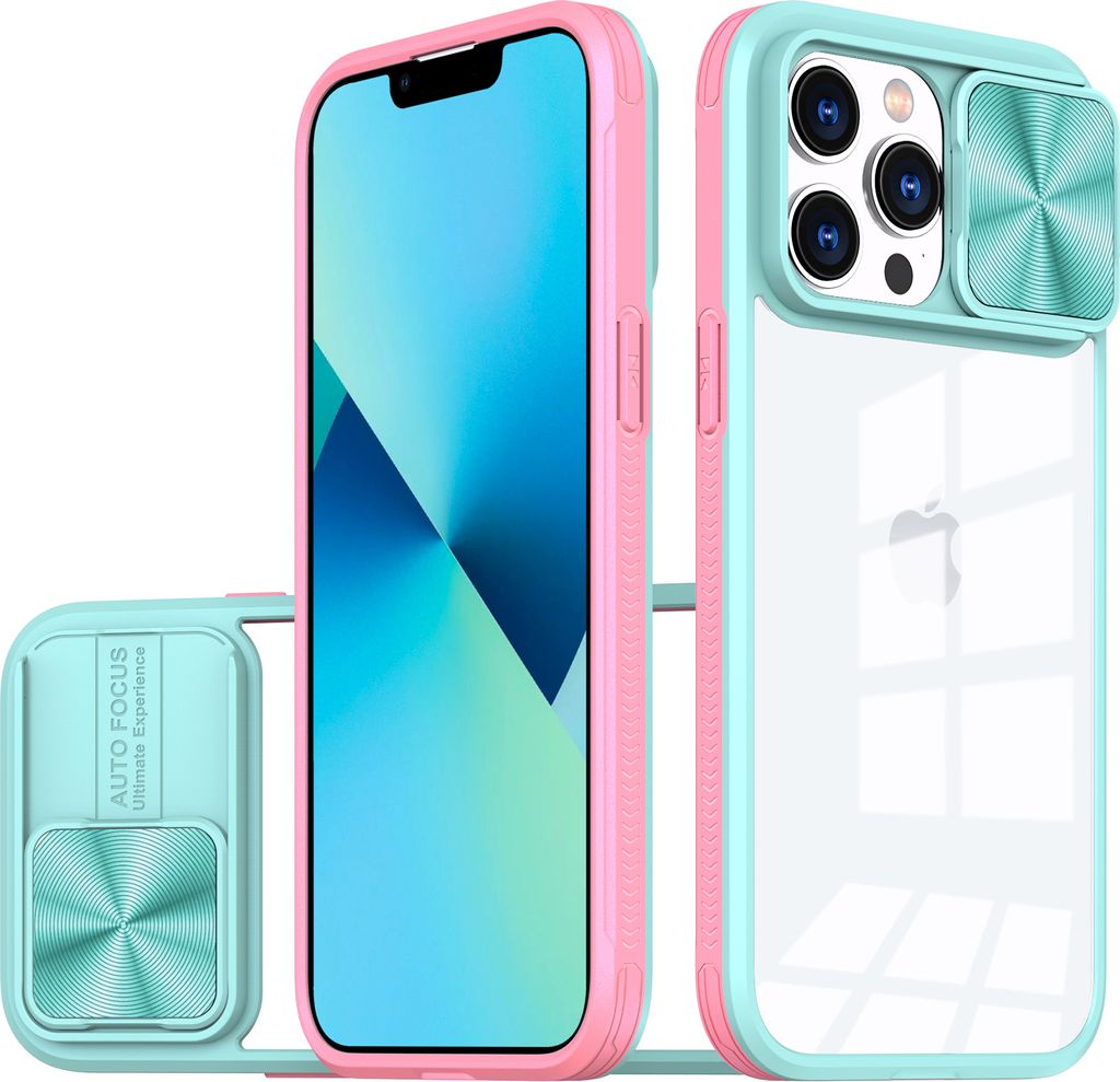 Hülle für iPhone 12 Pro Max / 13 Pro Max Transparent TPU Bumper Schutzhülle mit Schiebe Kamera Schutz Hellblau