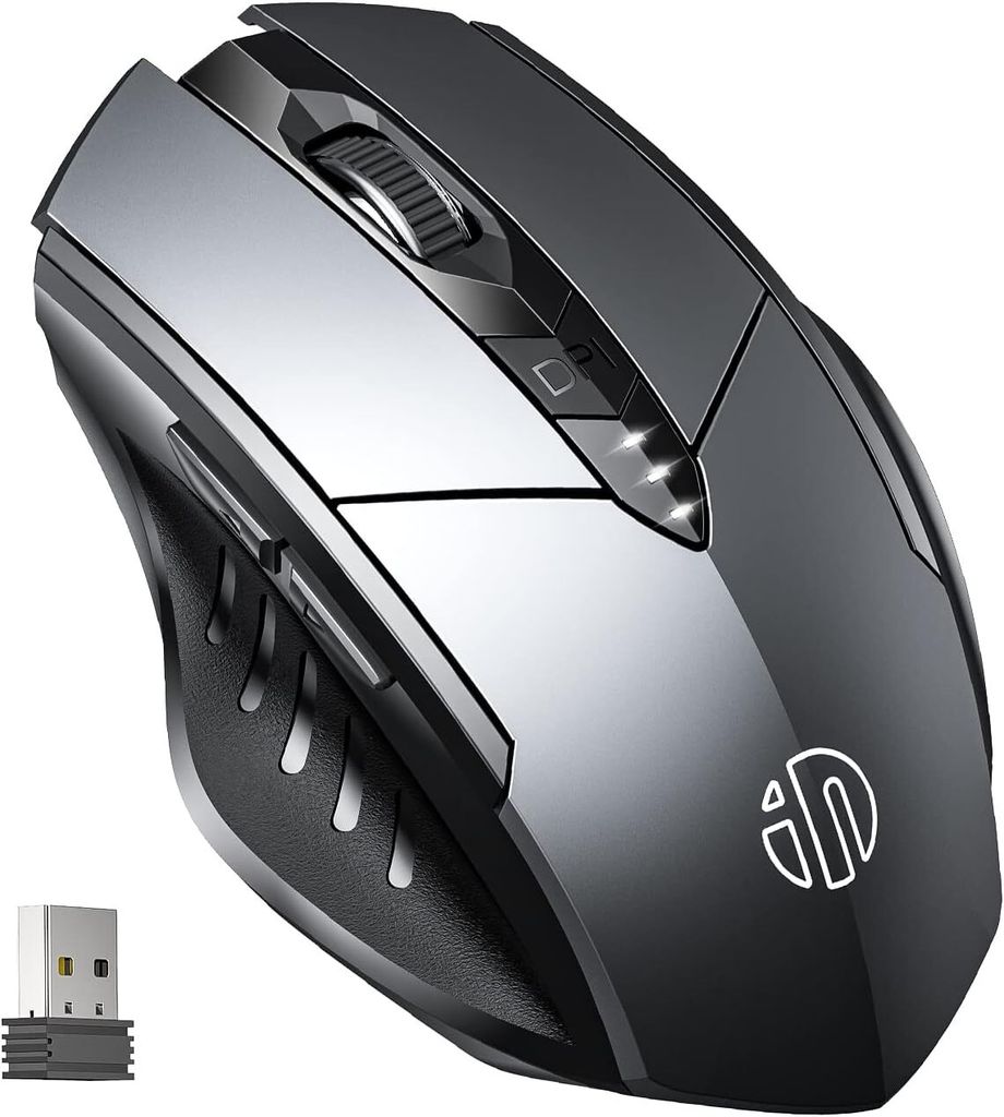 Wiederaufladbare, Aufgerüstet 2,4G Ergonomische Funkmaus, 1600 DPI 6 Tasten Wireless Maus mit USB Nano Empfänger Batterieebene Sichtbar
