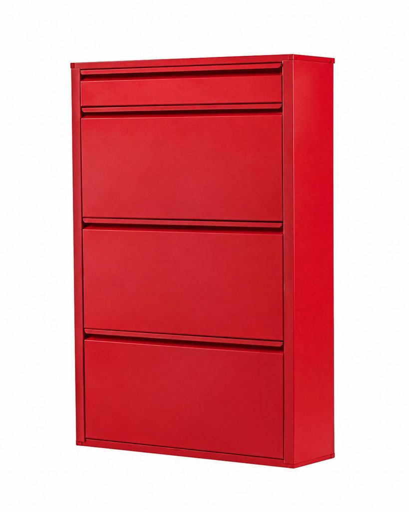 Alveon Schuhkipper Metall 3+1 schmal 51 x 15 x 117 cm - Rot Produktbild 