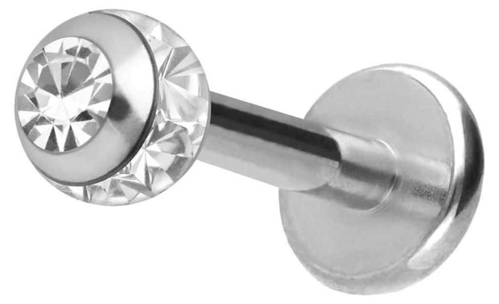 Ohrpiercing, Nasenpiercing Chirurgenstahl Labret EPOXY-RING-KUGEL + KRISTALL Silber Stablänge: 6mm + Stabstärke: 1,2mm + Kugelgröße: 3mm