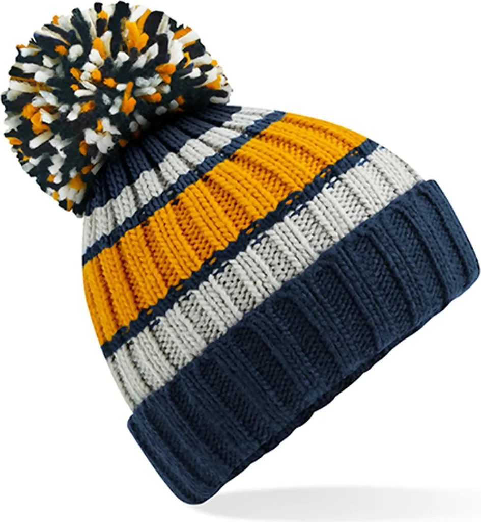 Beechfield B392 | Hygge Striped Beanie - Fodera in shearling di alta qualità - Colore: Dijon Blue - Taglia: Unica