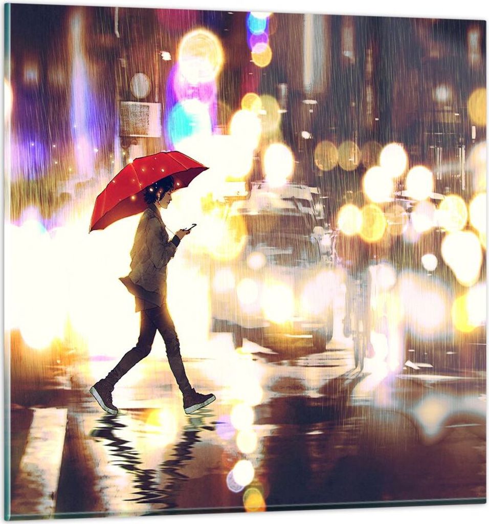 Bilder auf glas - Stadt Straße Nacht - 40x40cm - Glasbilder - Wandbilder - Kunstdruck - zum Aufhängen bereit - Wanddekoration aus Glas - Glas Bil...