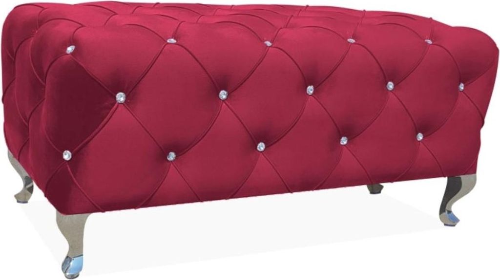 Casa Padrino Barock Sitzbank 100 x 50 x H. 46 cm - Verschiedene Farben - Gepolsterte Bank mit Glitzersteinen und Edelstahl Beinen - Barock Möbel