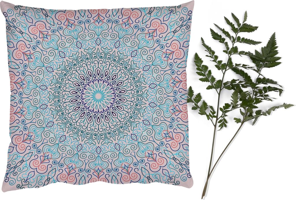 MuchoWow Zierkissen Sofakissen Wohnzimmer Dekokissen 40x40 cm Mandala - Hippie - Bohème - Blau - Foto Kissen - Schlafzimmer Dekoration
