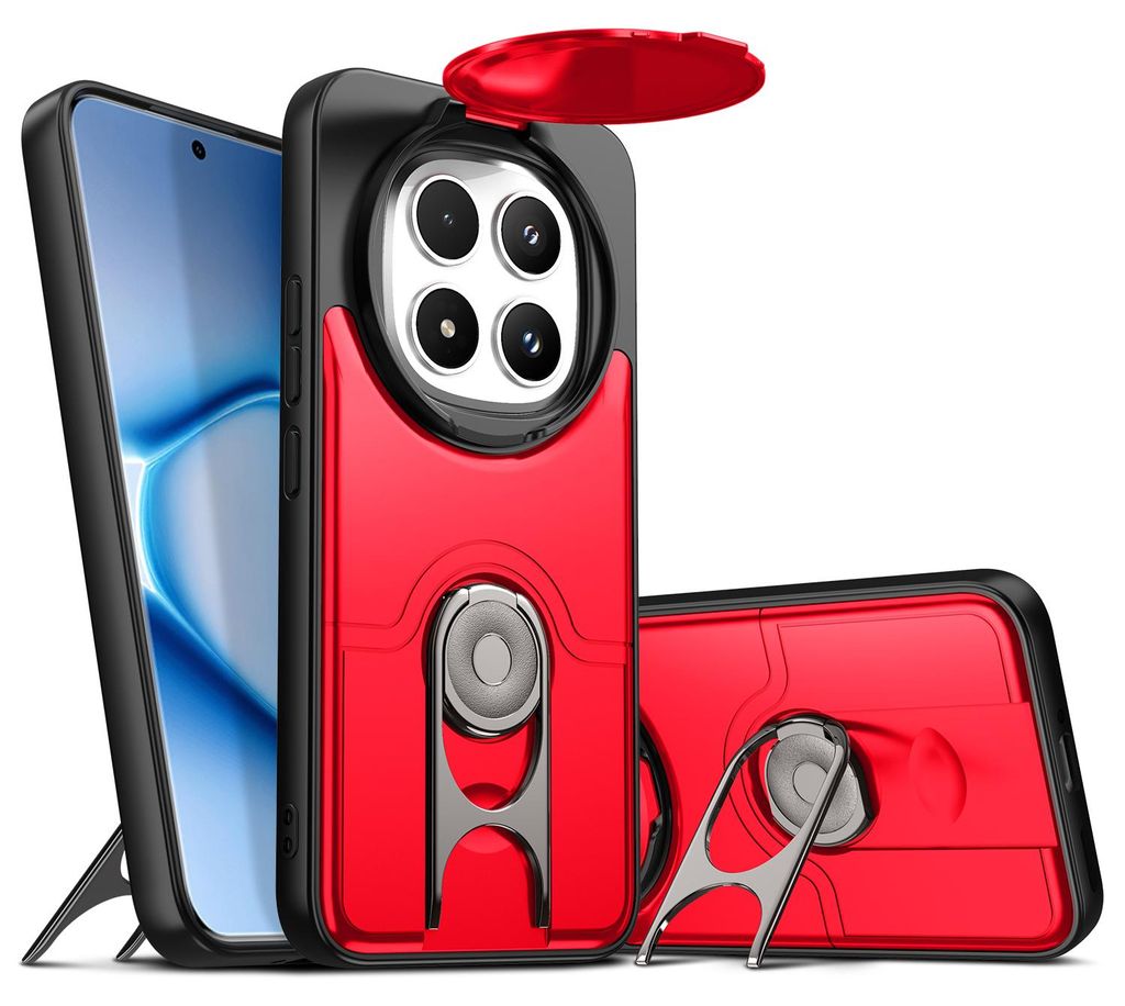 Handyhülle für Xiaomi Redmi Note 15 Pro+ mit Dia Kameraschutz und Ringhalter Ständer, Stoßfeste Hybrid Schutzhülle Rot