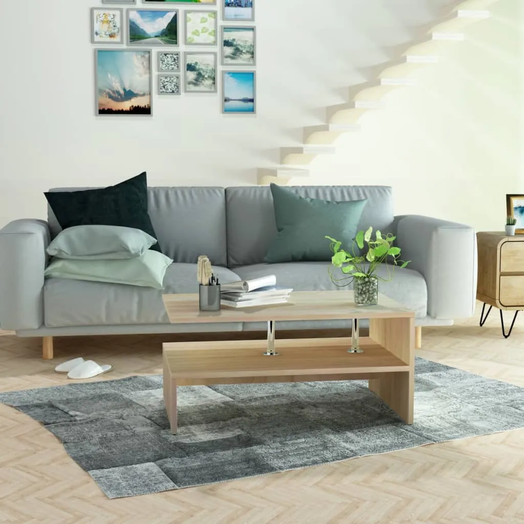 Table de salon rectangulaire aspect chêne 90 cm en bois composite chic