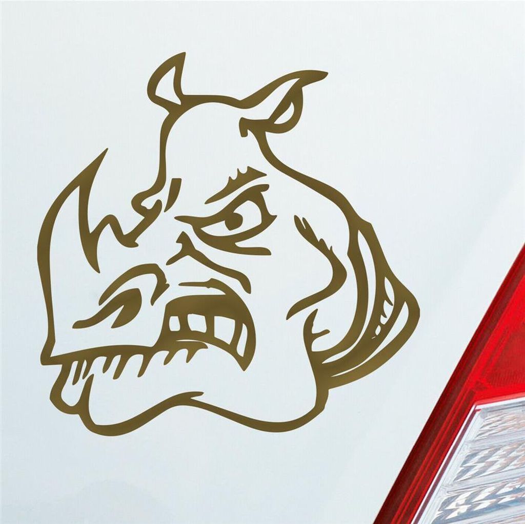 Auto Aufkleber Böses Nashorn angry Rhino Devil Car 10x10 cm Gold Sticker Heckscheibenaufkleber