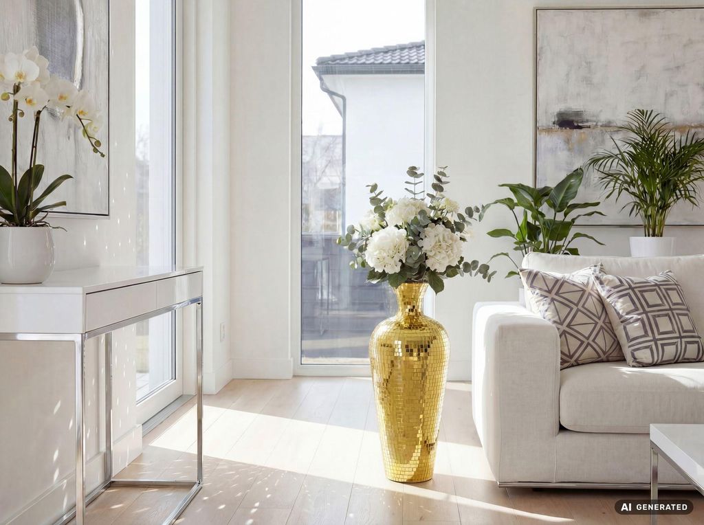 WOHNLING Bodenvase Aluminium 50cm Gold Blumenvase Groß