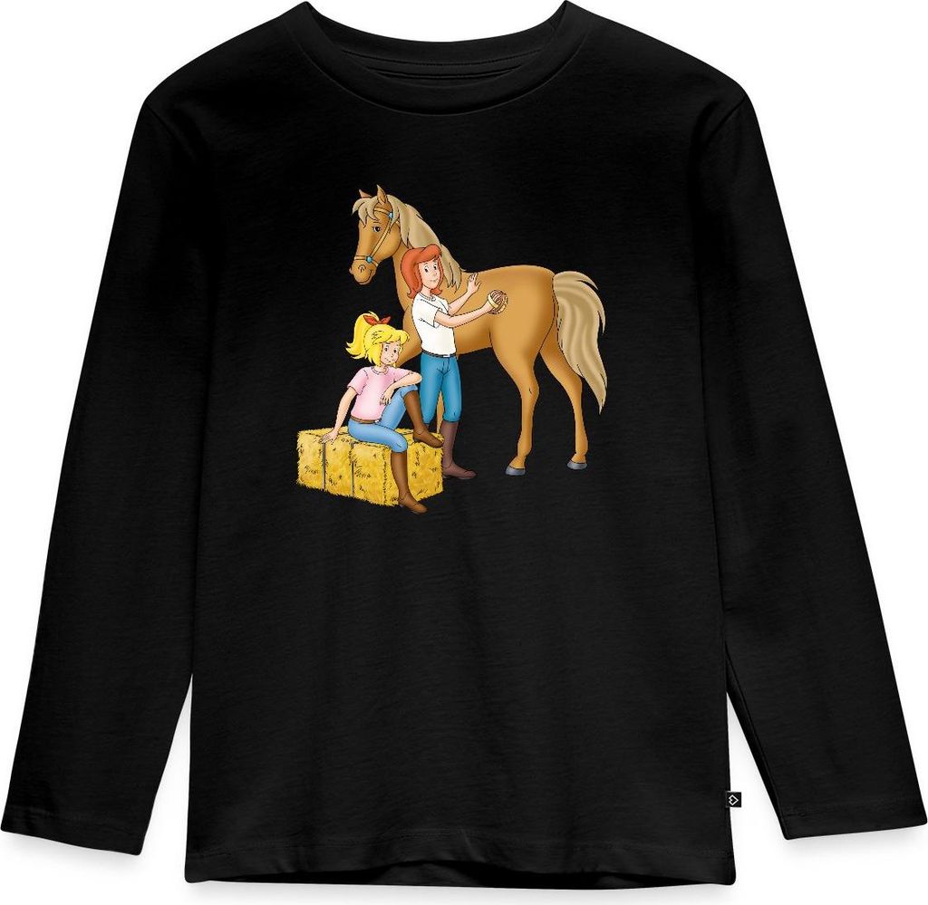 Spreadshirt Bibi Und Tina Striegeln Hengst Amadeus Kinder Premium Langarmshirt, 98/104 (2 Jahre), Schwarz