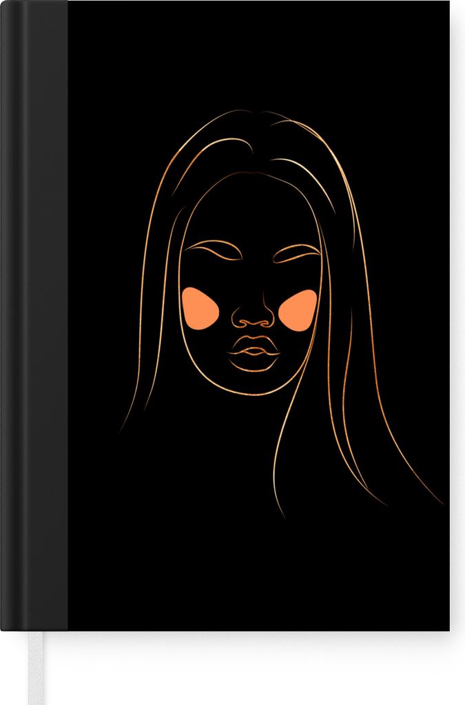 MuchoWow Notizbuch Tagebuch Haushaltsbuch Notebook A5 Frau - Gold - Rosa - Strichzeichnung - Notizblock - Notizheft - Notebook - Schreibblock - P...
