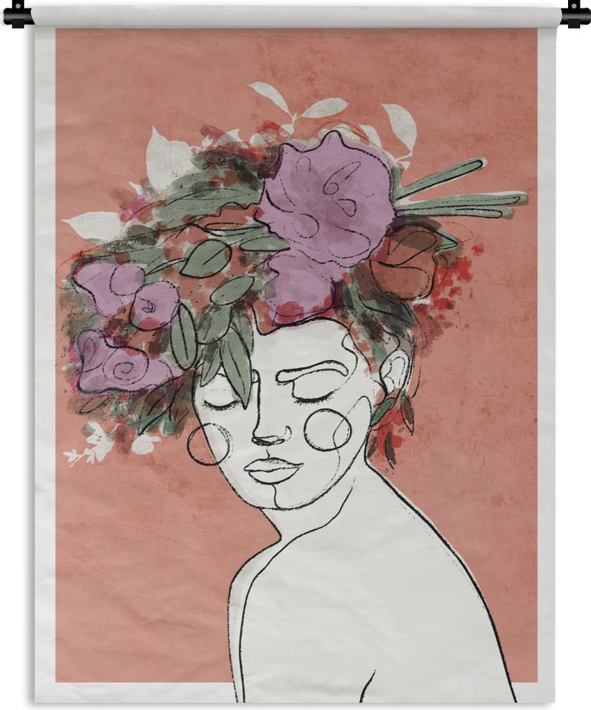 MuchoWow Wandteppich Wandbehang Porträt - Frau - Blumen - Pastell 150x200 cm Tapisserie Dekoration Wandtuch - Wandaufhängung - Moderner