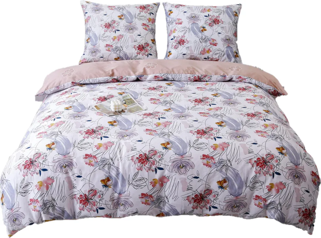 Biancheria da Letto in Raso 160x200cm Fiori di Prato Rosa - Qualità Top