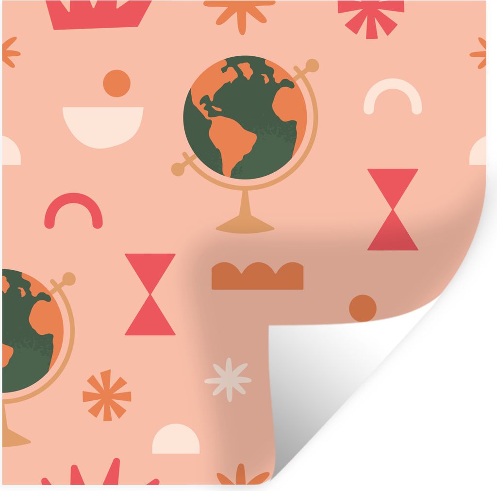 MuchoWow Wandtattoo Wandsticker Wandaufkleber Weltkugel - Rosa - Figuren - Abstrakt 100x100 cm Selbstklebend und Repositionierbar - Wierderverwen...