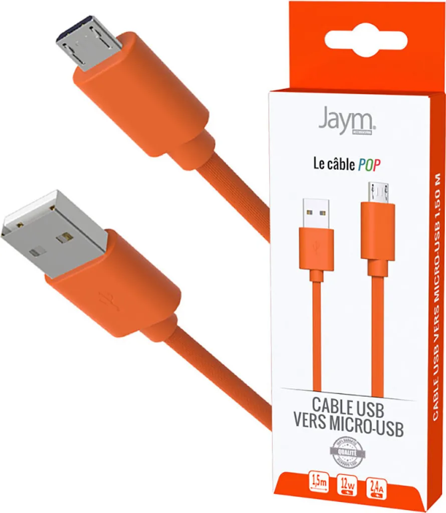 Jaym, Cavo da micro-USB a USB-A 2,4A per ricarica e sincronizzazione POP 1,5 m, arancione