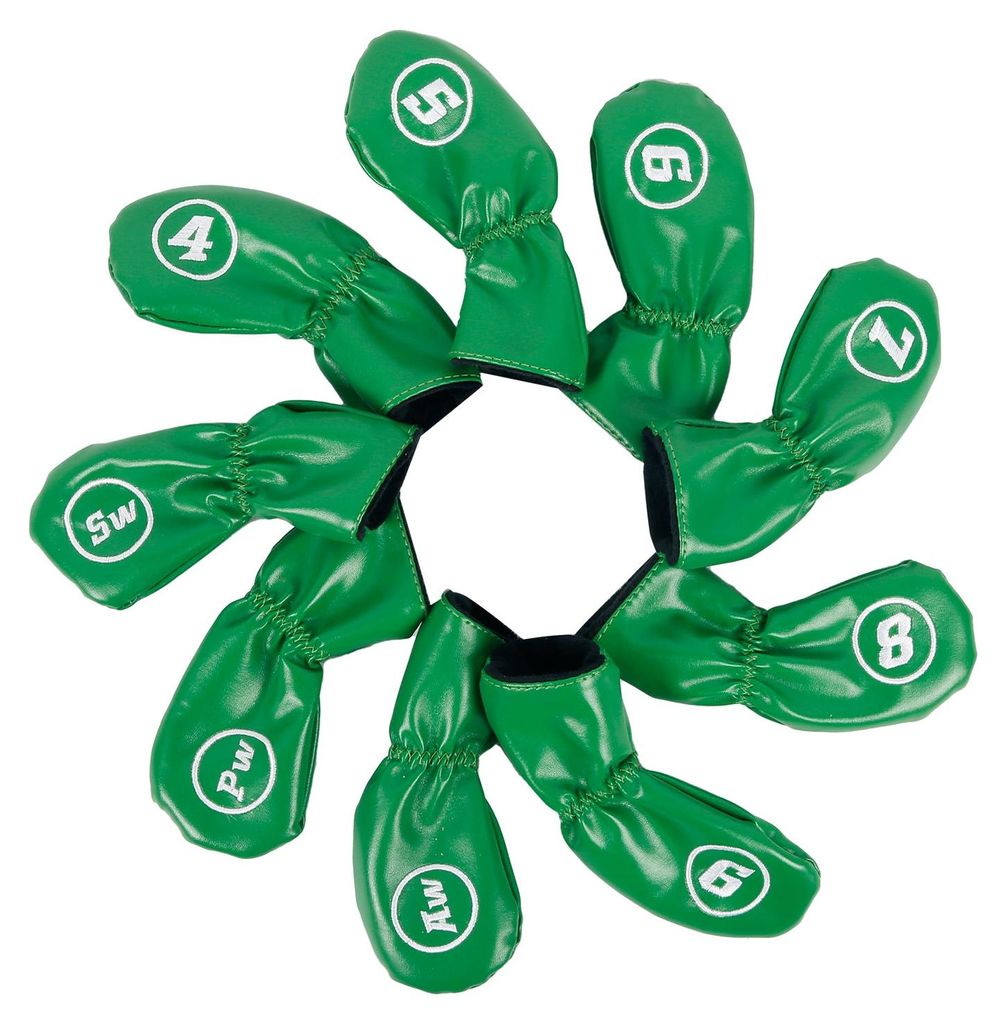 Leder-Golfschläger-Eisen-Schlägerkopfhüllen, 9-teiliges Set, Schlägerkopfschutz, Grün mit Weiß