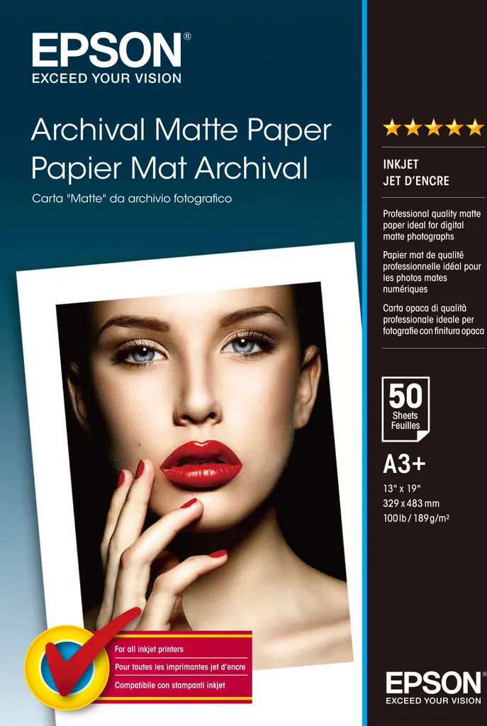 Papier Photo Mat Archival Epson Super A3 B 330x483mm Pack de 50 Feuilles