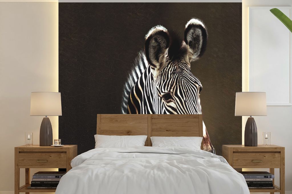 MuchoWow Fototapete für Wohnzimmer oder Schlafzimmer Wandtapete Vinyl Motivtapete Zebra - Porträt - Kleidung - 280x280 cm - Hintergrundbild