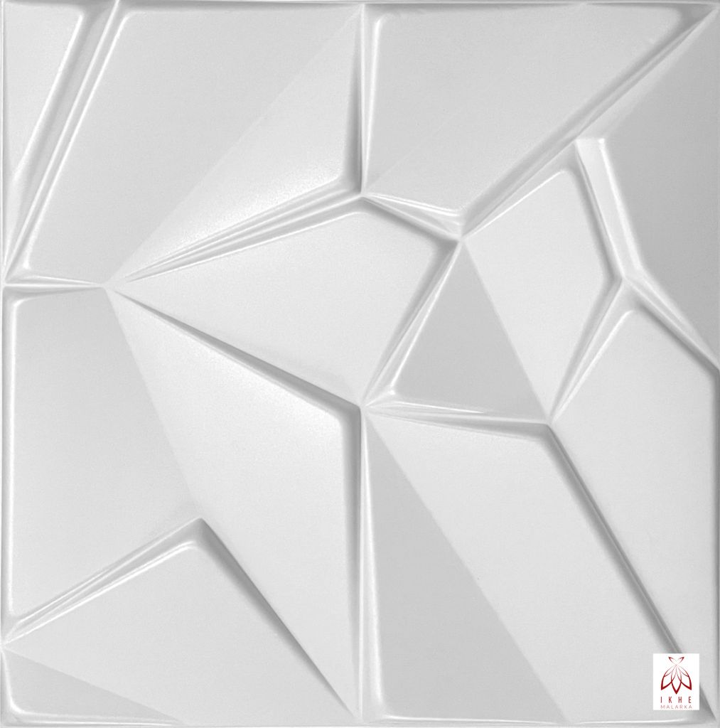 A white 3D geometric wall panel.