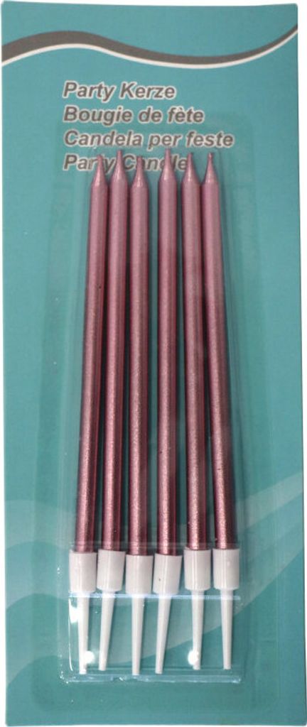 Tortenkerzen Rosa mit Halter 11 cm, 6 Stück, für Geburtstagstorte, Jubiläum, Hochzeit