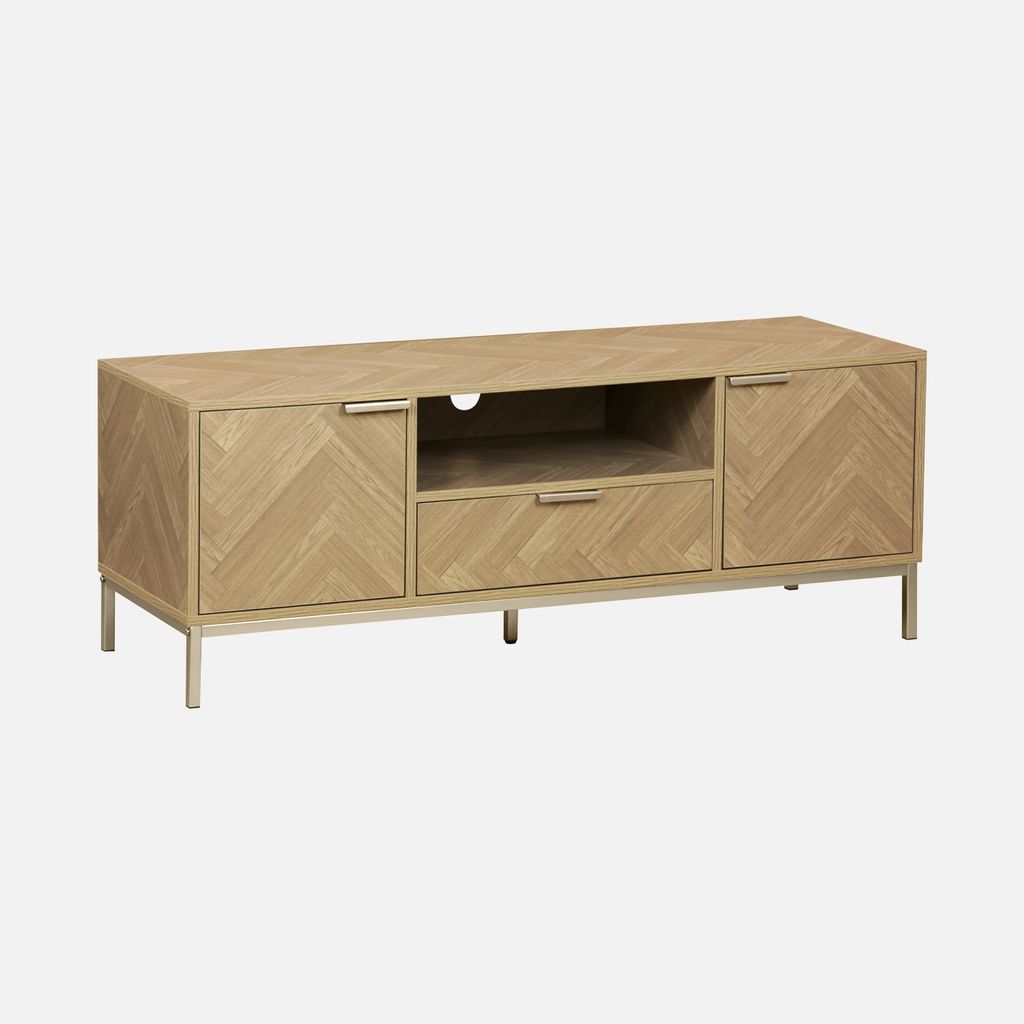 sweeek - TV-Möbel mit Holzdekor in Fischgrät Optik - Natur Produktbild 