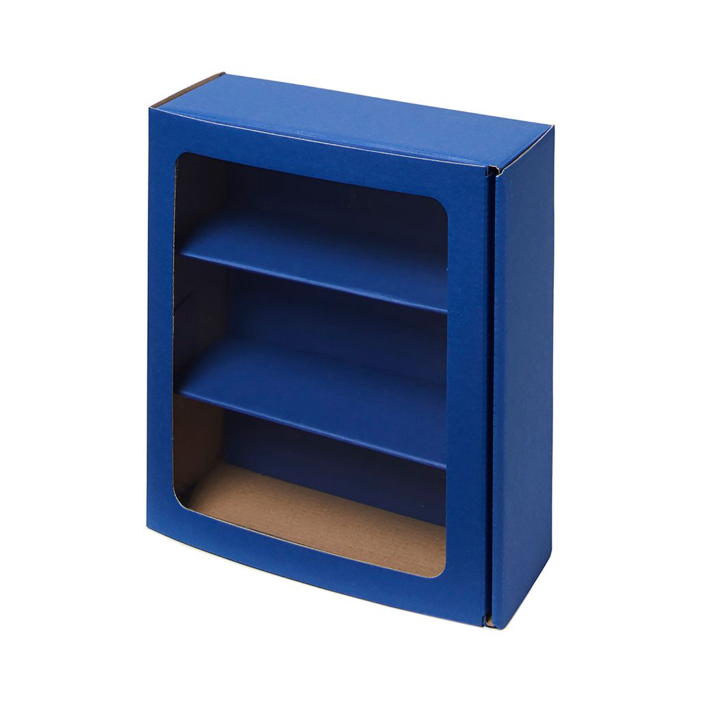 5 x Geschenkbox für Delikatessen aus Recyclingkarton - mit Fenster - Saphir Blau