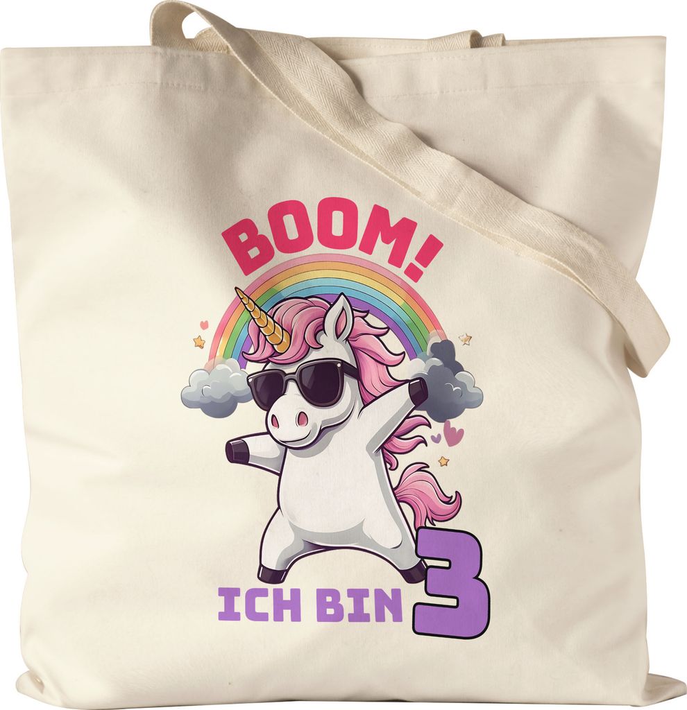 Boom Ich Bin 3 Jutebeutel Kindergeburtstag Einhorn Geschenk Party Dabbing Regenbogen Spaß