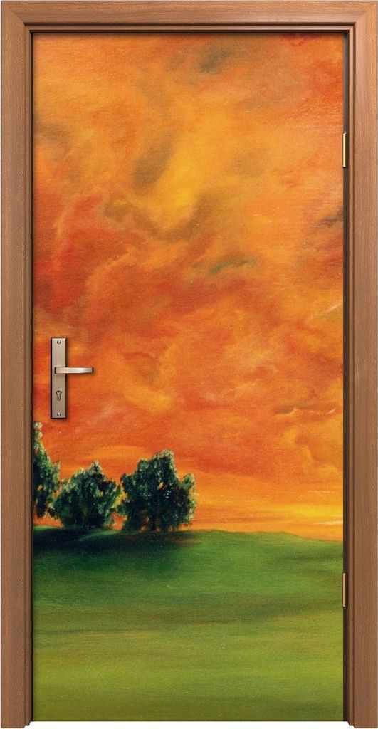 Türposter 90x200 cm Türaufkleber Türtapete Türfolie Klebefolie Sonnenuntergang Grüner Hügel Malerei