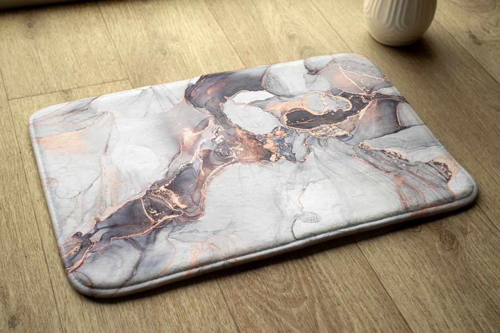 Badteppich Saugfähige - Badezimmer Teppich - Rutschfester Badvorleger Badematte - 90x60 cm - Heller Marmor