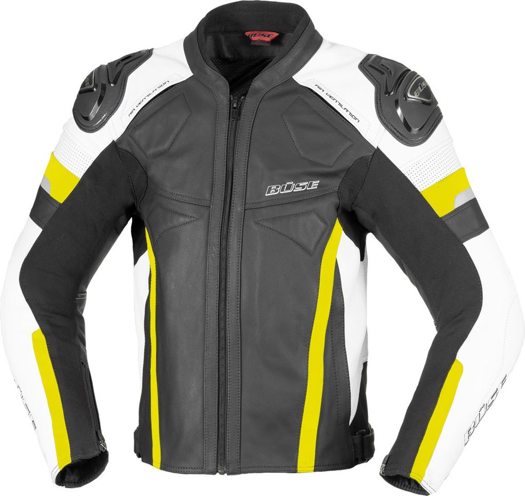 Büse Monza Motorrad Lederjacke, schwarz/weiß/gelb, 48