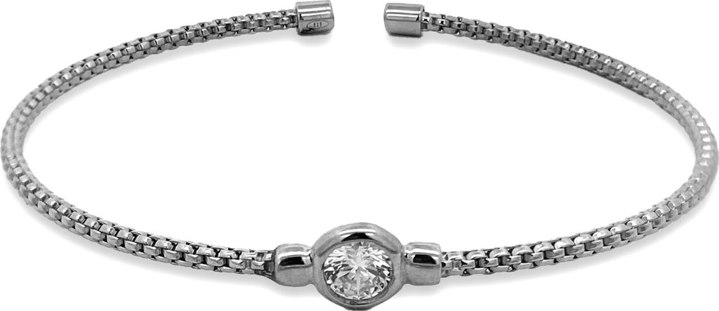 New Bling - 9NB-1558 - zilveren bangle armband getwist met zirkonia steen - 925 sterling silver - rhodium plated
