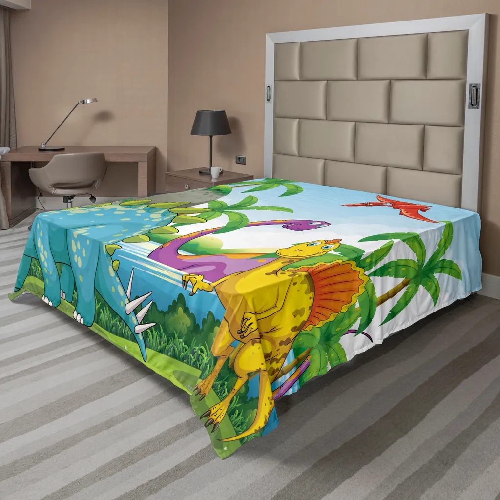Drap de Lit Sans Plis Facile d'Entretien Motif Dinosaures Multicolore