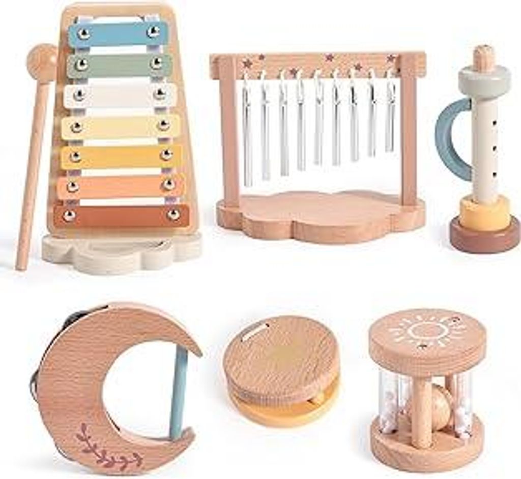 Musikinstrumente für Kinder ab 1 2 3 Jahre, Montessori Baby Musikspielzeug, Musik Instrumente Holzspielzeug Set mit Xylophon Flöte Kastagnette, G...