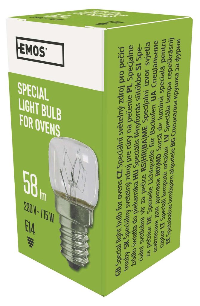EMOS 15W Glühlampe für Backofen bis 300°C, Herd-Birne mit E14 Fassung, Helligkeit 58 lm, 230 V, Z6911