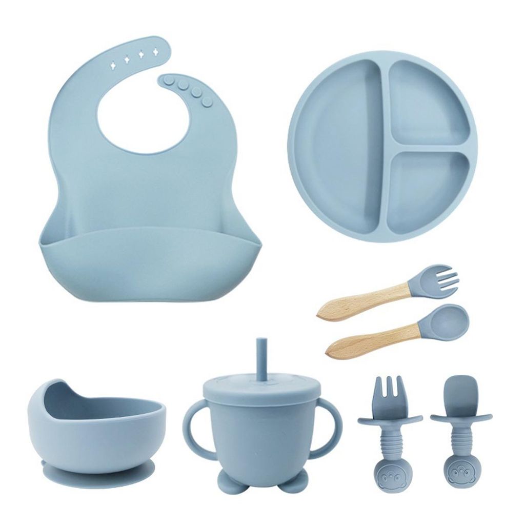 8-teiliges Babybesteckset, Silikon rutschfest mit Saugnapf, Produktbild 