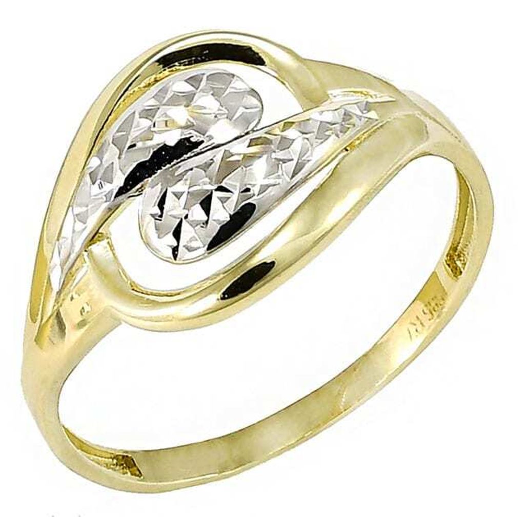 Goldring 585er Gold (14 Karat) Gelb-Weißgold, Breite 2,1 mm, Oberseite 13,7 mm