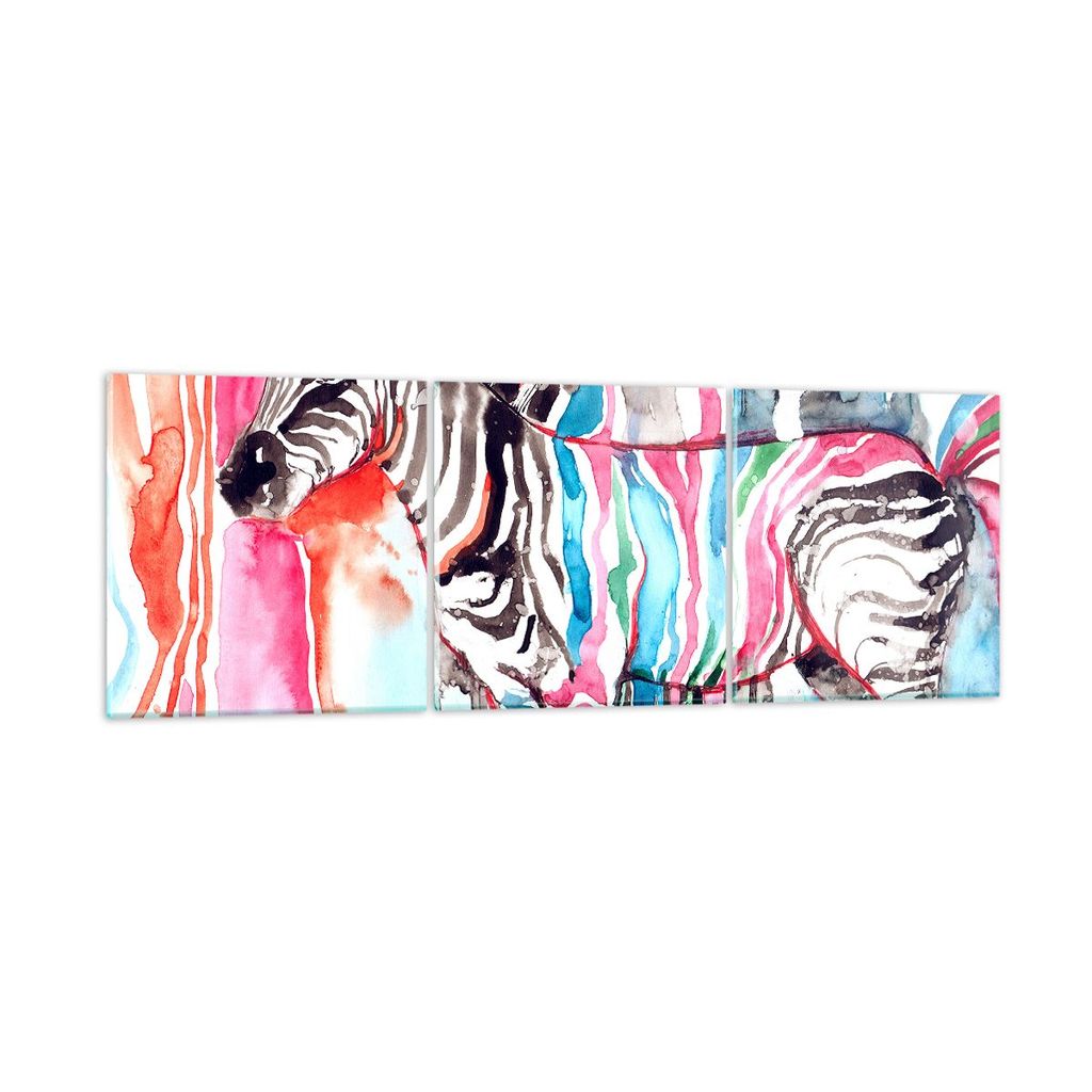 Bilder auf glas - Zebra Tiere Natur bunte - 120x40cm - Glasbilder - Wandbilder - Kunstdruck - zum Aufhängen bereit - Wanddekoration aus Glas - Gla...