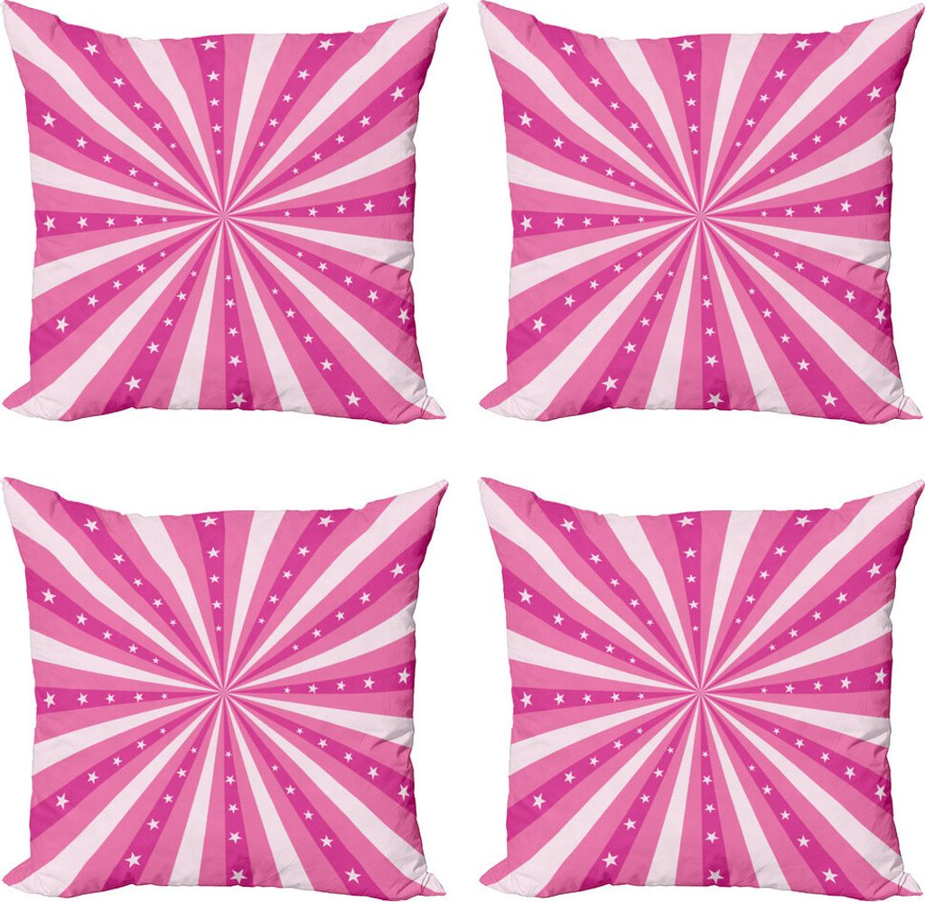ABAKUHAUS Retro Kissenbezug Set (4 Stück), Bursting Stripes Sterne, Moderner Doppelseitiger Digitaldruck, 45 cm x 45 cm, Pink und Koralle