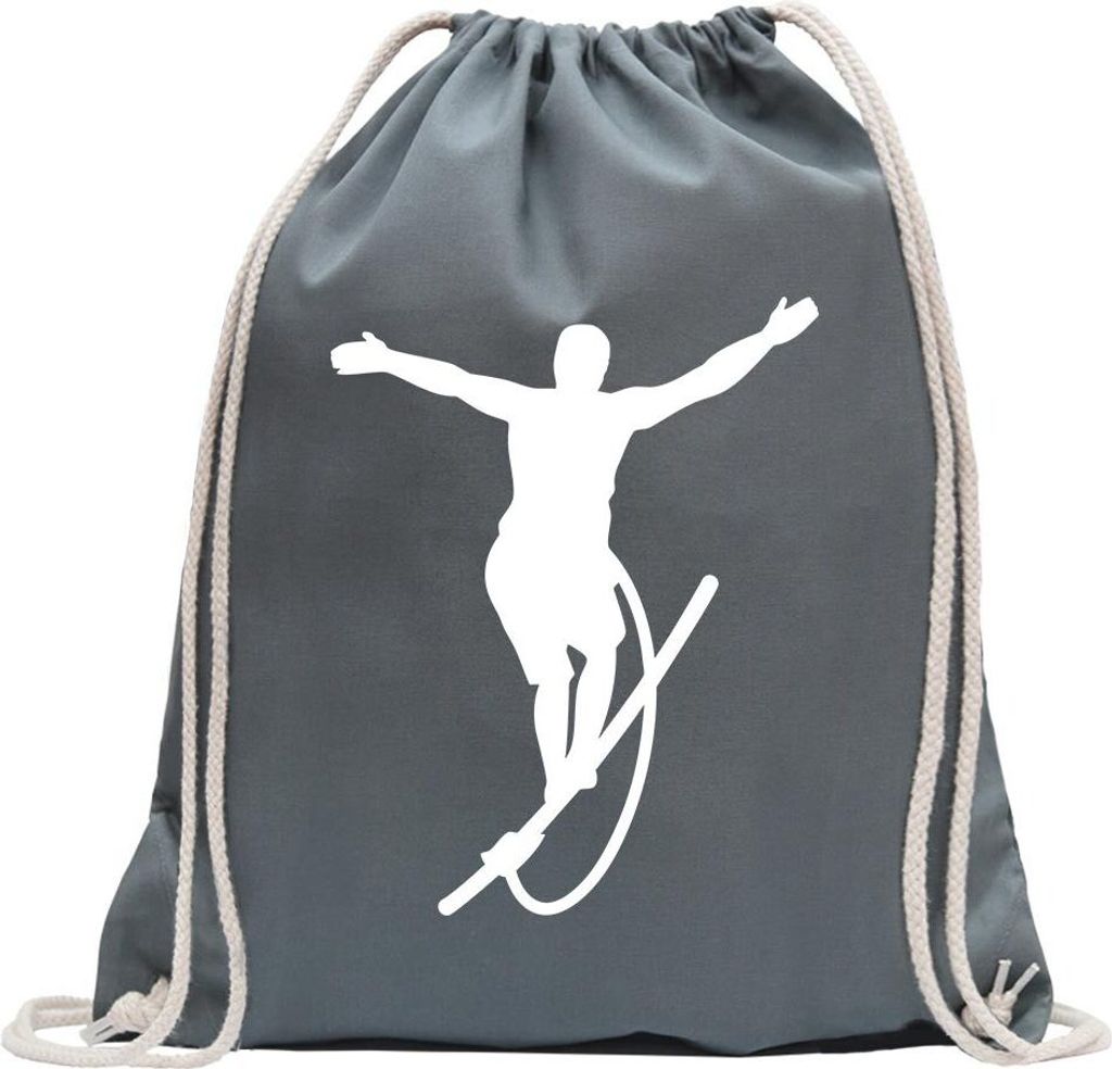 Kiwistar - Turnbeutel - stahlgrau - Seiltanz Laufen Sport Figur - Fun Rucksack Sport Beutel Gymsack Baumwolle mit Ziehgurt