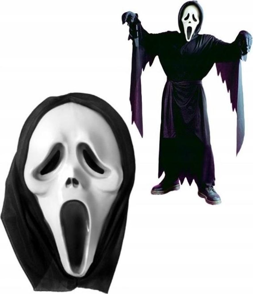Halloween masker met capuchon, eng, wit, schreeuwend Productafbeelding 