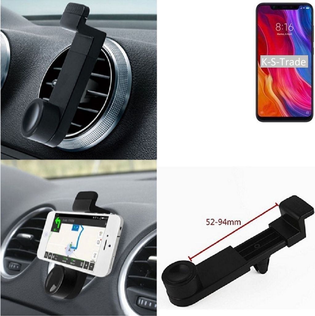 K-S-Trade Lüftungshalterung kompatibel mit Xiaomi Mi 8 Screen KFZ-Halterung Autohalterung Handy-halterung Lüftungsgitter Lüftungsschlitze Schwarz