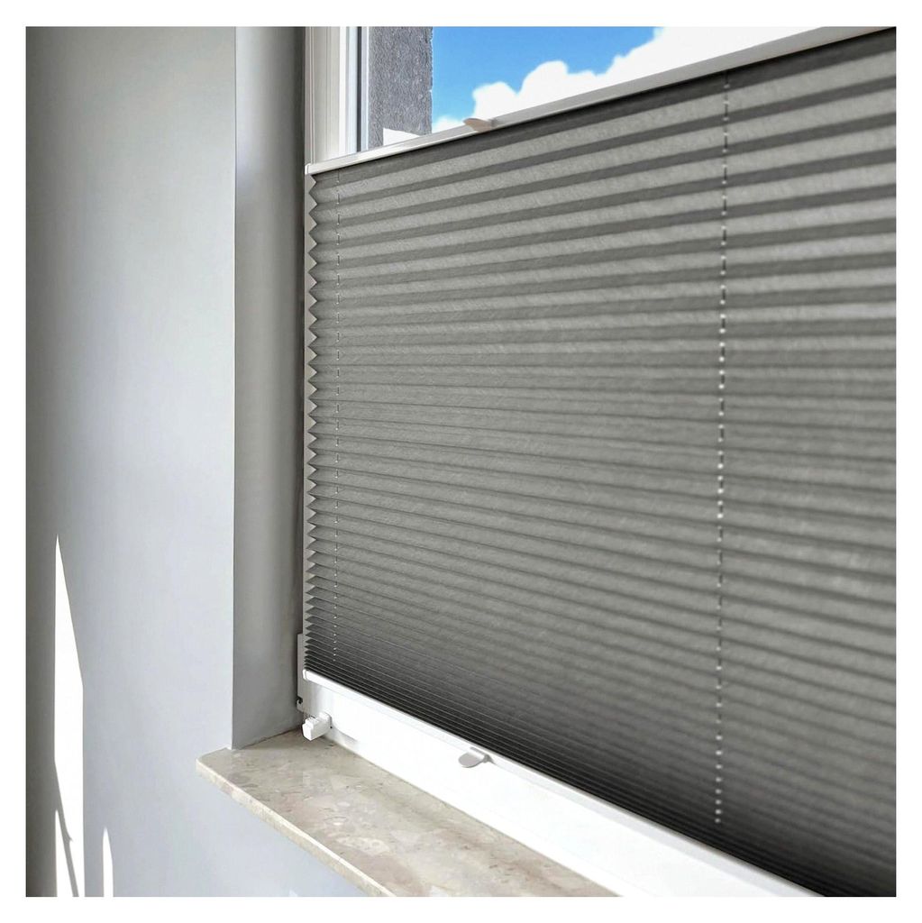 Plissee ohne Bohren mit Klemmträger, Plisseerollo Faltrollo Sicht- und Sonnenschutz für Fenster und Tür, 3 Kollektionen (Vigo Grau, B130cm x H12...